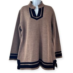 SOFT SURROUNDINGS Runway Wool Blend Velvet Trim Tunic Sweater Tan Size XL